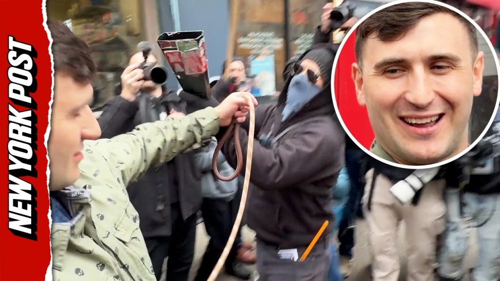 Far-right Influencer Jake Lang Dodges Protesters While Parading a Goat Around Manhattan